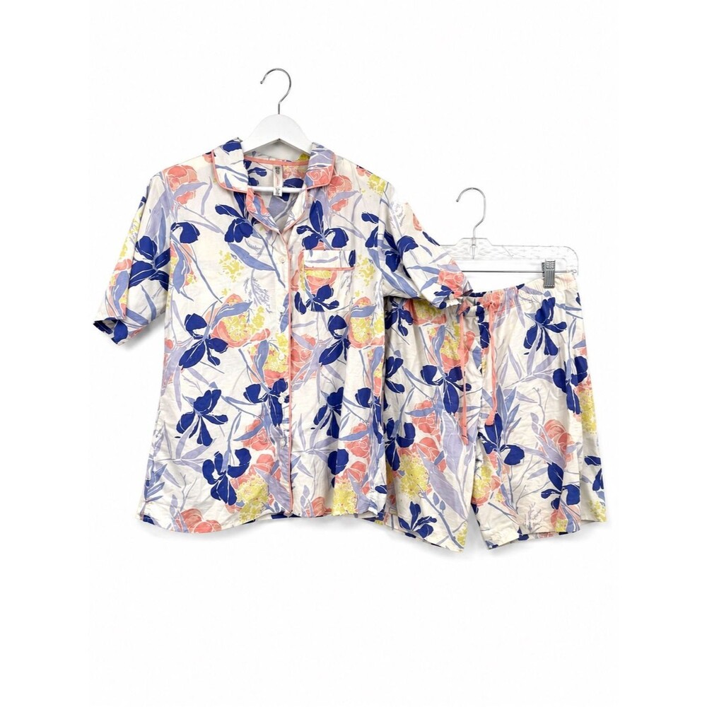Gilligan & O'malley Floral Pajama Set Button Front Top Shorts Size Small Cotton